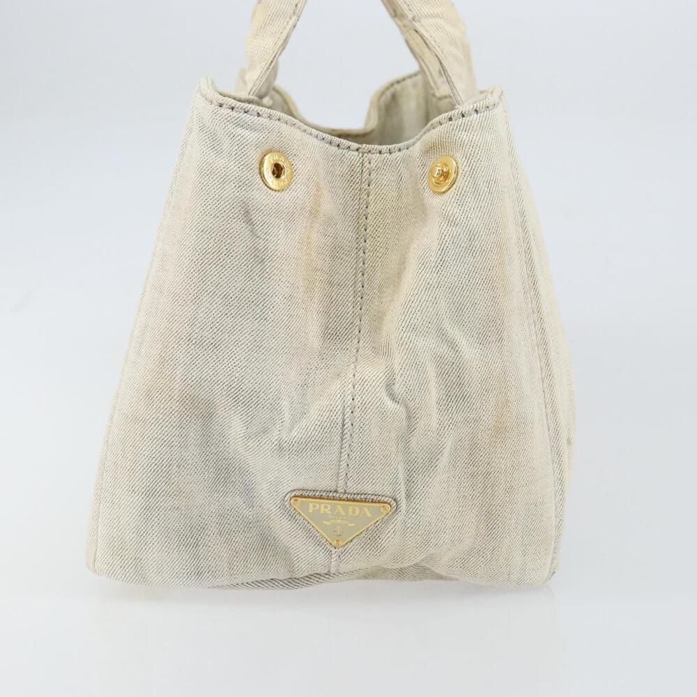 PRADA Canapa MM Hand Bag Canvas Gray Gold Auth 151445 - Picture 3 of 16
